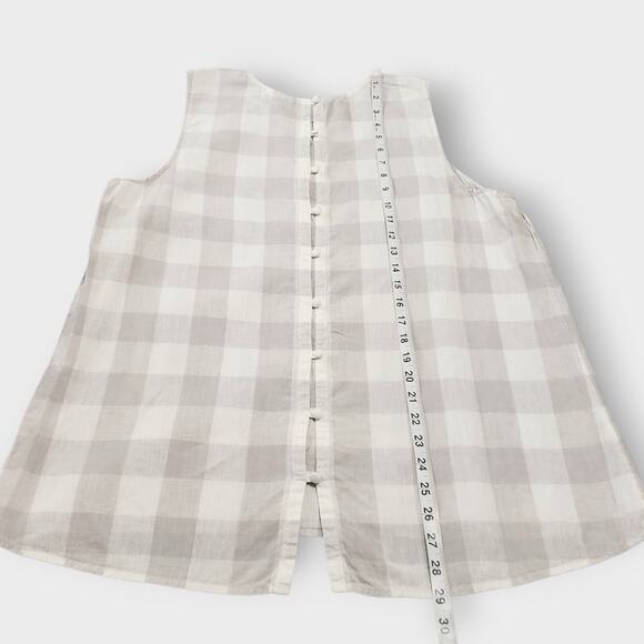 J. Jill Love Linen Gingham Plaid Sleeveless Top Gray White Large Button Back - Picture 11 of 11
